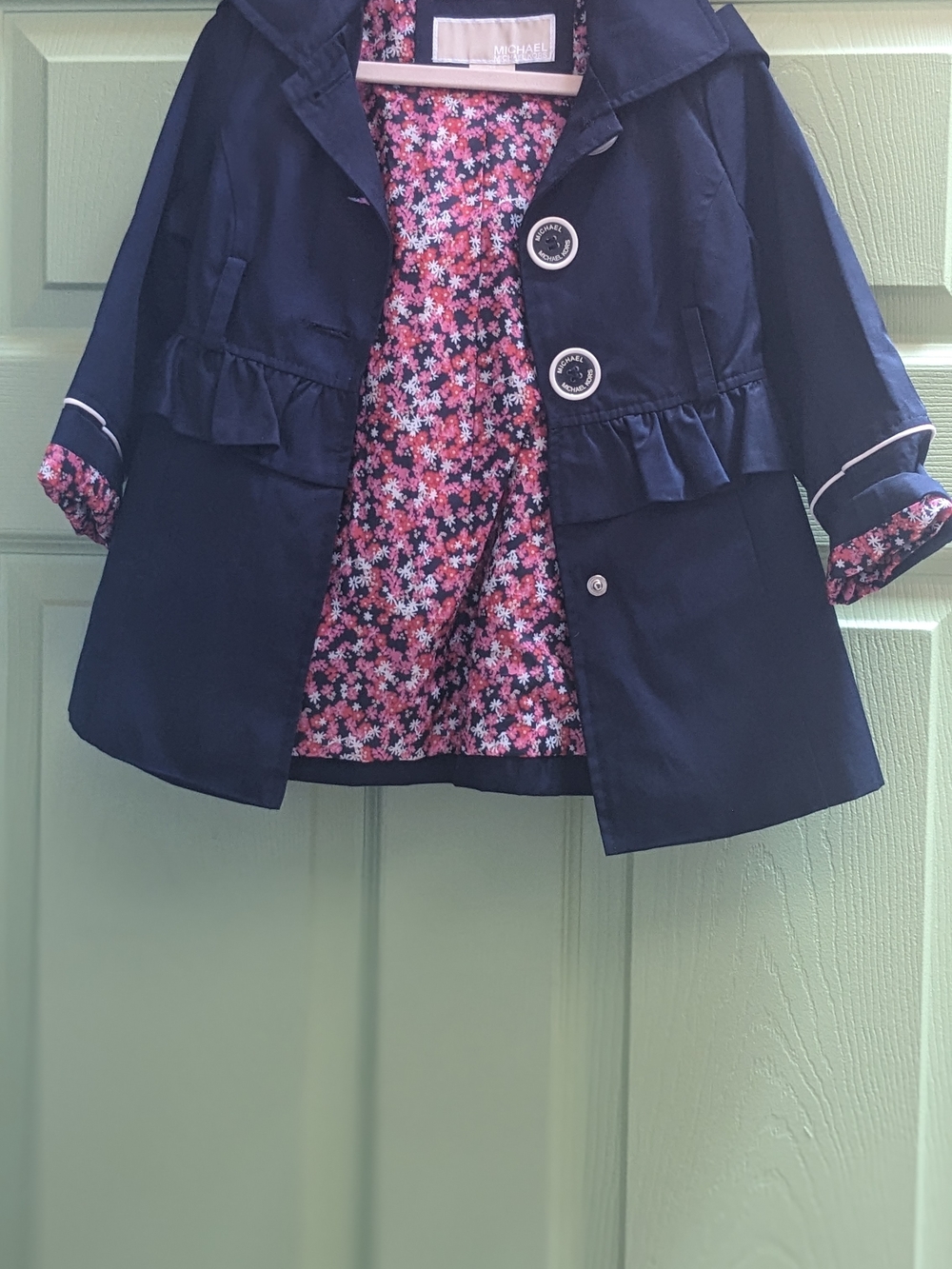 Michael Kors Navy Hooded Raincoat with Pink Floral Lining